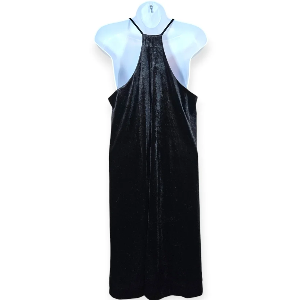 NWOT Loft black velvet halter A-line swing dress Womens Medium - Picture 3 of 9